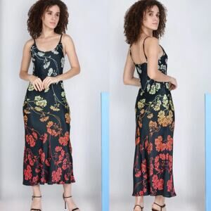 Conditions Apply Women's Elva Slip Midi Dress S Blue Floral Print Casual